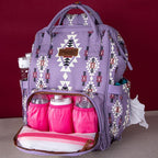 Wrangler Diaper Bag Backpack Aztec Travel Backpack Purses Western Multi-Function Baby Bags for Mom with Waterproof Insulated Pockets