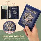 Passport Holder and Card Slot Combo RFID Blocking Leather Family Travel Passport Wallet Travel Accessories for Men Women(Light blue)
