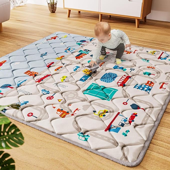 Car Portable Baby Play Mat 50x50 Playpen Mat Upgraded Thicker Baby Floor Play Mat Non-Slip Cushioned Crawling Mat Waterproof Kids Play Mat Activity Playmats for Babies Toddler Tummy Time(50x50, Car)
