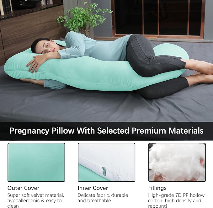 MOON PARK Pregnancy Pillows for Sleeping - U Shaped Full Body Maternity Pillow with Removable Cover - Support for Back, Legs, Belly, HIPS - 57 Inch Pregnancy Pillow for Women - Turquoise