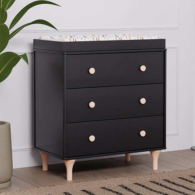 Babyletto Lolly 3-Drawer Changer Dresser with Removable Changing Tray in Black and Washed Natural, Greenguard Gold Certified