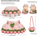 Handmade Crochet 17cm Doll Clothes - 3PCS Doll Outfites Include Hats and Bag, Cute Dolls Clothing Adorable Dress Up 15cm/17cm Dolls Accessories for Gift (Pink)
