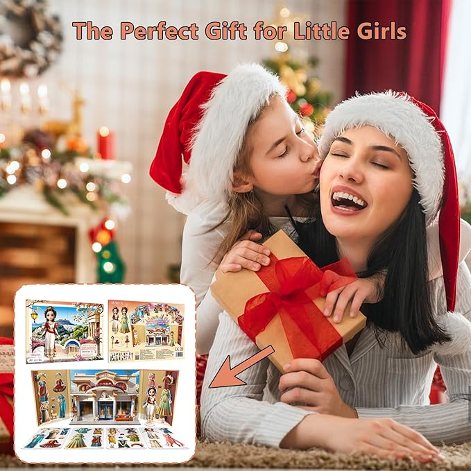 Yuzee Paper Dolls Stickers - Magnetic Dress Up Dolls for Girls - Toddler Travel Toys - 1 Paper Doll and 33 Clothing Accessories with 3D Magnetic Game Scene, Foster Creativity and Imagination