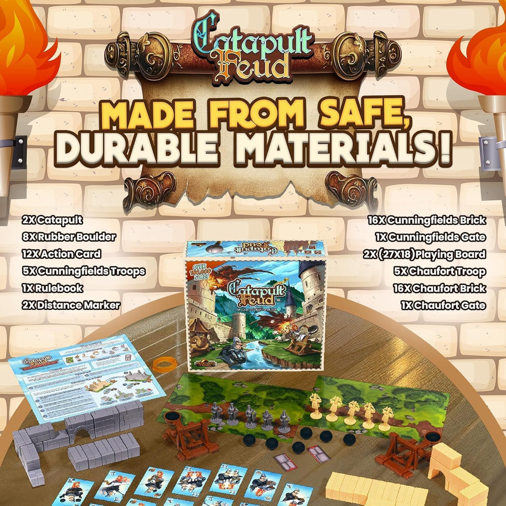 Catapult Feud Board Game – Fun Family Strategy Game for Kids & Adults 7+ – Build Castle Defenses & Launch Epic Battles – Durable – 20-Min Playtime