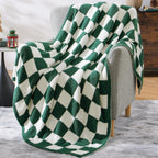 WRENSONGE Checkered Throw Blanket, Avocado Green Soft Cozy Fluffy Warm Hand Made Throw Blankets for Couch, Sofa, Chair, Bed, Camping, Picnic, Travel Lightweight Bed Blanket - 60"*80"