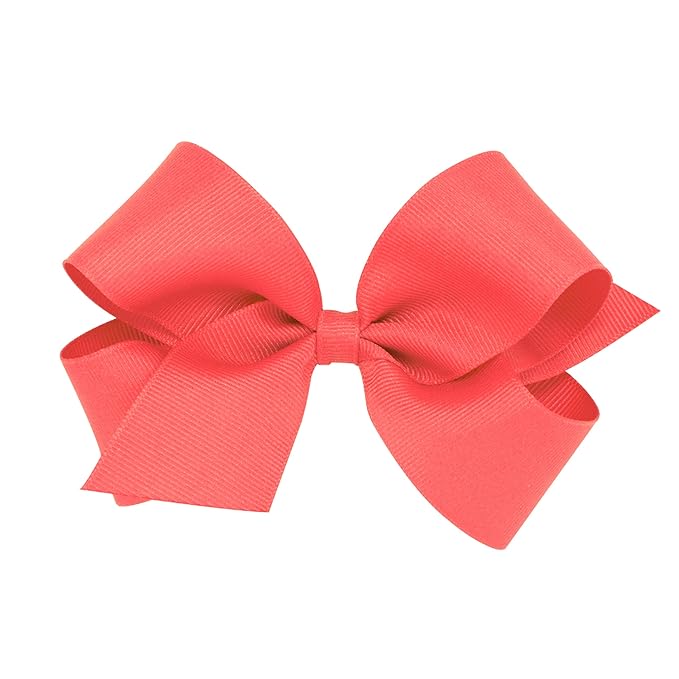 Wee Ones Girls' Plain Wrap Classic Grosgrain Hair Bows on a WeeStay No-Slip Hair Clip, Handmade, Medium, Watermelon