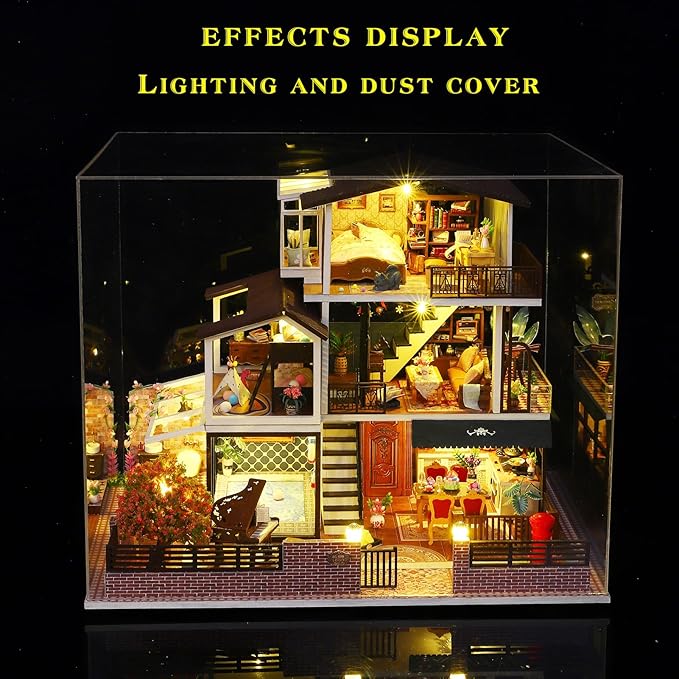 Spilay Dollhouse DIY Miniature Wooden Furniture Kit,Mini Handmade Big Castle Model,1:24 Scale Creative Doll House Toys for Adult Gift