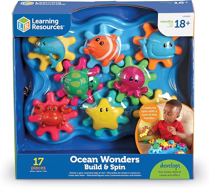 Learning Resources Ocean Wonders Build & Spin, Gears Toy & Building Set, 17 Pieces, Ages 18+ months