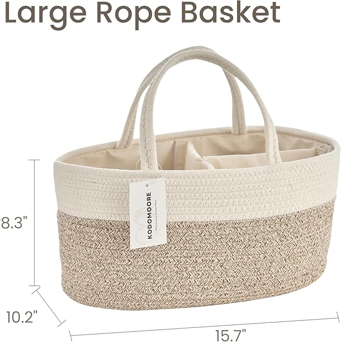 Diaper Caddy Organizer, Empty Gift Basket for Newborn Essentials, Baby Storage Basket, Stylish Gift Bag for Baby Shower, Boys and Girls – Large, White and Beige Brown