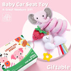 Stuffed Spiral Car Seat Toys for Baby Girls 0-6 Months, Perfect Newborn Gifts for Girls Essentials, Cute Pink Elephant Plush Items