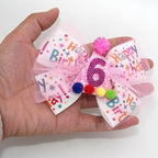 Birthday Hair Bow for Baby Girls 1 2 3 4 5 6 Years Sprinkle Decorations Party Hair Accessories for Six 6th Birthday Glitter Confetti Ice Cream