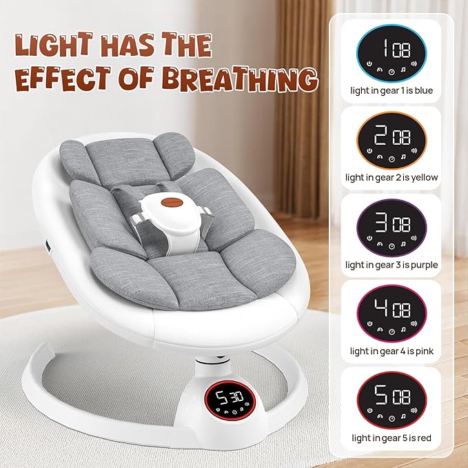Baby Swings for Infants to Toddler, Portable Baby Swing with Extra Pad, Electric Infant Swing with 5 Speeds and Bluetooth Music, Indoor & Outdoor