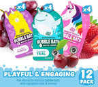 Tub Works® Magical Kids Bubble Bath, Variety 12 Pack | Creates Colorful Water & Tons of Foam Bath Bubbles | Nontoxic | Character-Themed Bubble Bath for Kids | Pink, Purple & Teal Bath Colors