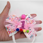 Birthday Hair Bow for Baby Girls 1 2 3 4 5 6 Years Sprinkle Decorations Party Hair Accessories Headband for First 1st Birthday Confetti Ice Cream