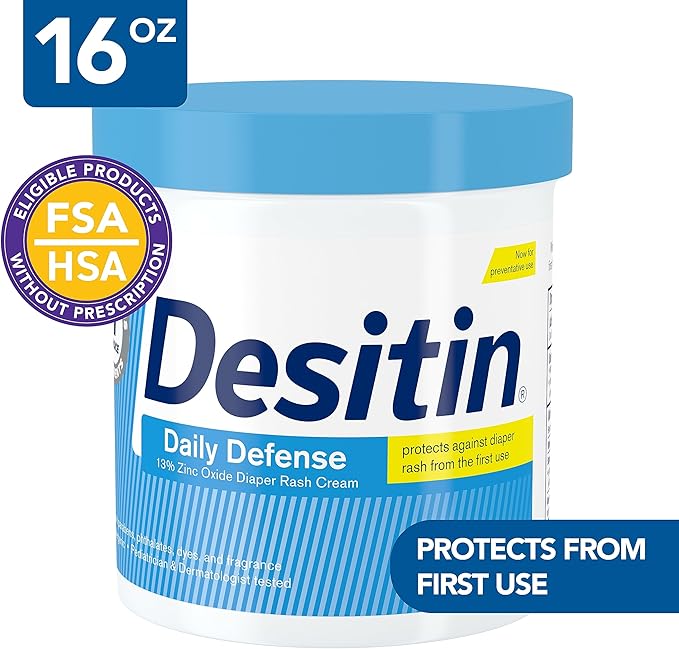 Desitin Daily Defense Baby Diaper Rash Cream with 13% Zinc Oxide, Barrier Cream to Treat, Relieve & Prevent Diaper Rash, Hypoallergenic, Dye-, Phthalate- & Paraben-Free, 16 oz