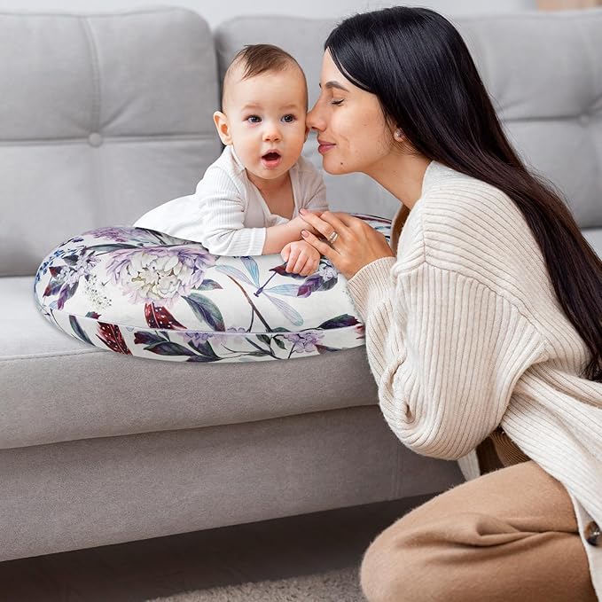 Purple Floral Wisteria Nursing Pillow Cover, Nursing Pillowcase Set for Baby boy or Baby Girl, Nursing Pillow slipcover Cushion Cover, Soft Fabric for snuggling Baby, Suitable for Nursing Pillows