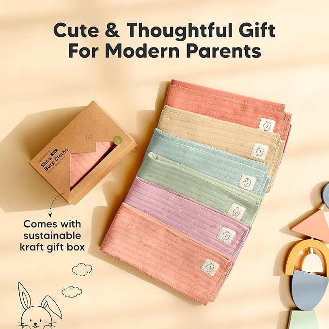 KeaBabies Organic Cotton Burp Cloths Baby Girl, Boy - 6-Pack Large Burping Clothes for Babies, Spit Up Rags, Super Soft & Absorbent Newborn Wash Towels, Gender Neutral,Non-Shrink (Stria, Muted Pastel)