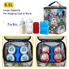 Breastmilk Cooler Bag with Ice Pack Fits 4 Baby Bottles Up to 9 Ounce Insulated Baby Bottle Bag Breast Milk Cooler on The Go with Strap Baby Bottle Cooler Bag for Nursing Mom Daycare or Travel