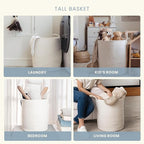 OrganiHaus White Laundry Basket 15x18, Cotton Rope Basket for Blankets, Tall Woven Baskets for Storage, Large Basket for Toys, Soft Blanket Holder Bin, Boho Blanket Basket for Living Room