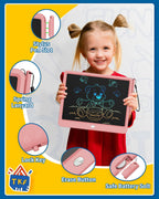 TEKFUN Toys for Girls 12in LCD Writing Tablet, Erasable Doodle Board with Anti-Lost Stylus, Mess Free Coloring Drawing Board, Travel Car Trip Games Toys Birthday for 3 4 5 6 7 Girls Pink