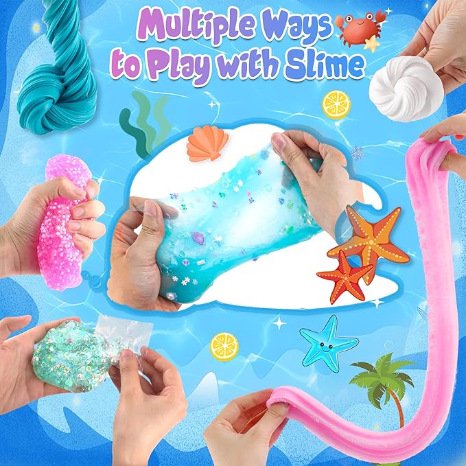 LAWOHO 6 Pack Slimes, Pink & Blue Slime Kit for Kids Ages 4-12 with Cloud, Butter & Water Slime, Non-Sticky Soft Sensory Toys, Slime Party Favors, Goodie Bag Stuffers for Girls & Boys Birthday Gifts