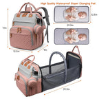 Diaper Bag Backpack Diaper Bag Multifunctional Waterproof Diaper Bag with Changing Station Travel Backpack with Changing Pad, Baby Baby Pacifier Case & Stroller Straps(PinkGrey)