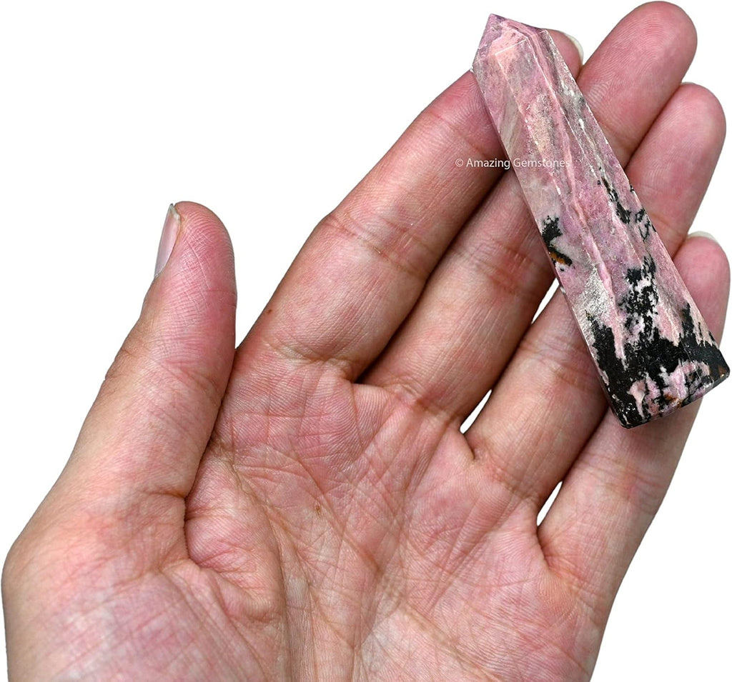 Amazing Gemstone Rhodonite Crystal Towers - Natural Healing Crystal Point Obelisk for Reiki Healing and Crystal Grid (2 Inch to 3 Inch)