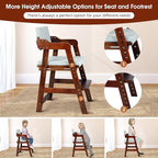 Ezebaby Wooden High Chair for Toddlers to Teens, Adjustable Kids Study & Dining Chair with Steps and Removable Cushion (Nut-Brown)