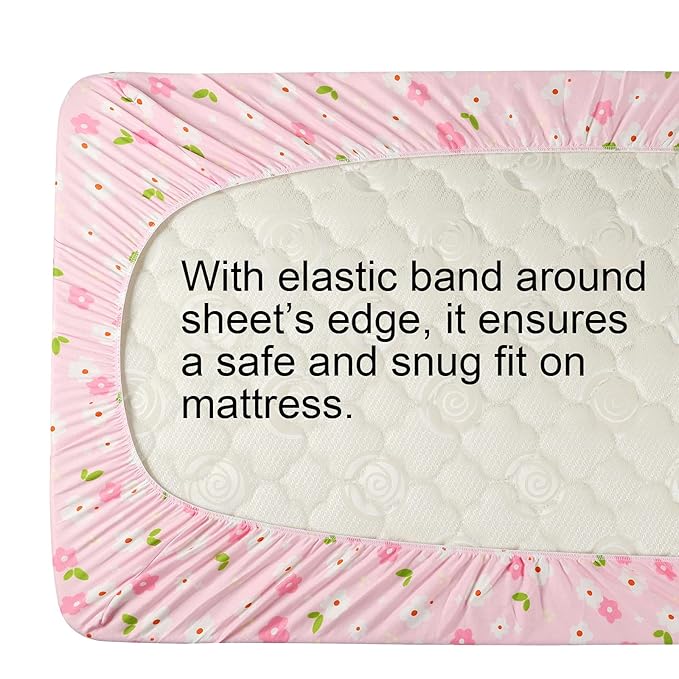 Onacosht Pack n Play Playard Fitted Sheets 2 Pack Set for Baby Girl Soft Stretchy Jersey Knit Portable Mini Crib Mattress Cover, Pink Floral