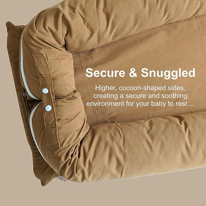 Deluxe Infant Lounger, Baby Nest Cover for Baby Girls & Boys, Newborn Essentials for Baby 0-12 Months, 100% Cotton (GoldenBrown)