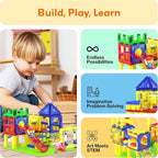 PicassoTiles Magnetic Tiles Slide & Swing Playground Building Block with 2 Character Action Figures Magnet Tile Construction Bricks Sensory Toys STEM Learning Educational Toy Kit Boy Girl Age 3+ PTQ30