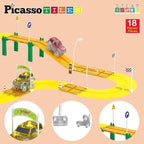 PicassoTiles Magnet Tile Compatible Building Race Track Kit Traffic Sign Accessory Stabilizers with Sticker Set STEM Educational Magnets Toddler Racecourse Structure Blocks Add On Ages 3+ PTR01