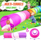Kids Play Tunnel Tent for Toddler, 2 Pack 6-ft Pop Up Crawl Tunnel Toy for Baby Children or Dog Cat, Collapsible Gift for Boy and Girl Play Tunnel Indoor Outdoor Game (Rainbow Tunnel+Pink Tunnel)