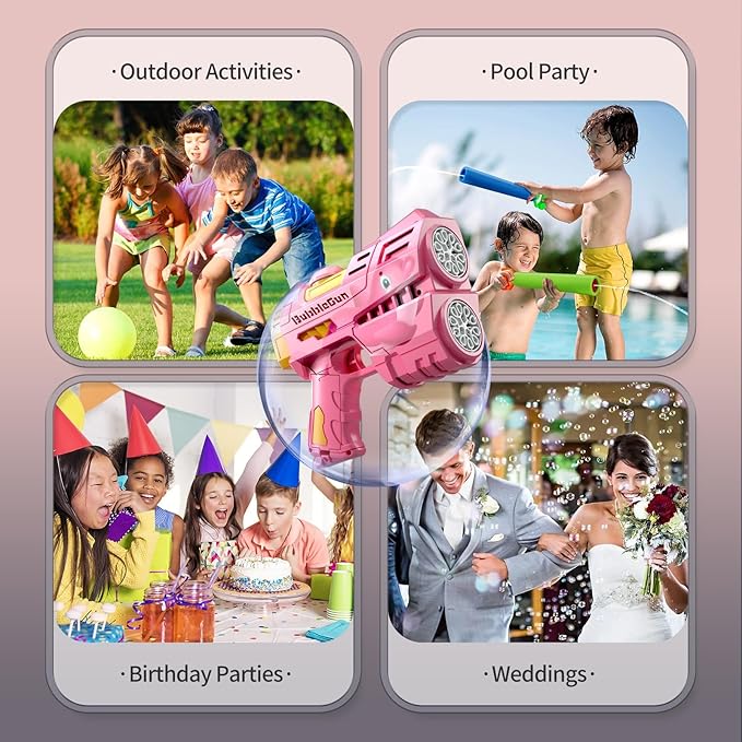 Rechargeable Pink Dolphin Bubble Guns for Kids, LED Light Up Bubble Machine Blower with 2 Bottles Bubble Refill Solution for Kids, Bubble Makers Blaster for Toddlers, Summer Wedding Toys Gift