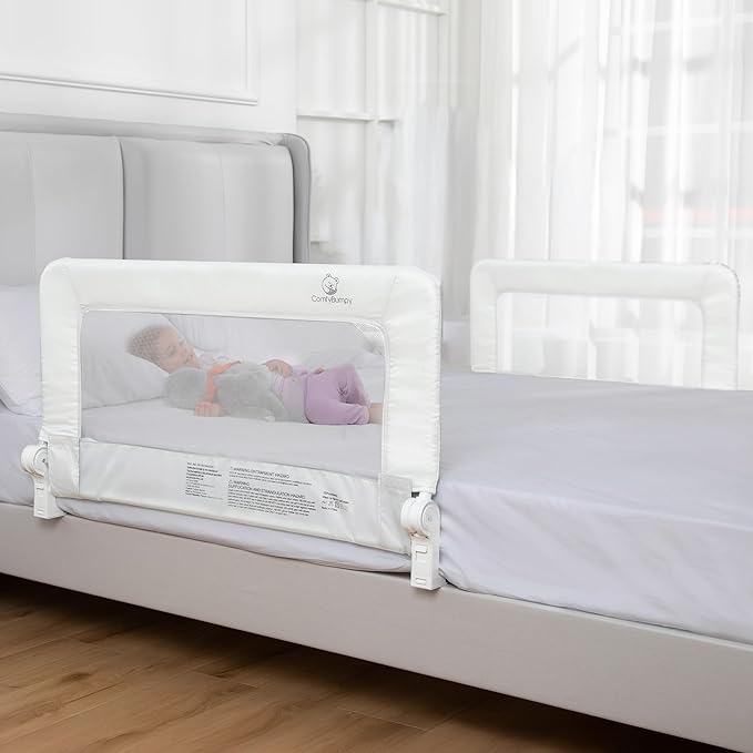 ComfyBumpy 2-Pack Bed Rail for Toddlers 35.5" L x 19.5" H | Toddler Bed Rails for Twin, Full & Toddler Mattress Size | Swing Down Rail Guard | Mattress Side Rail for Kids | White