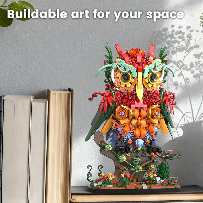 JOJO&Peach Flower Owl Animal Building Toys for Adults & Teens, A Floral Bird Model Kit for The Home Decor & Office Display, Botanical Collection Birthday Gift for Women Girls Aged 10+ (1309 Pieces)