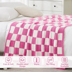 WRENSONGE Checkered Throw Blanket, Hot Pink Soft Cozy Fluffy Warm Hand Made Throw Blankets for Couch, Sofa, Chair, Bed, Camping, Picnic, Travel Lightweight Bed Blanket - 60"*80"