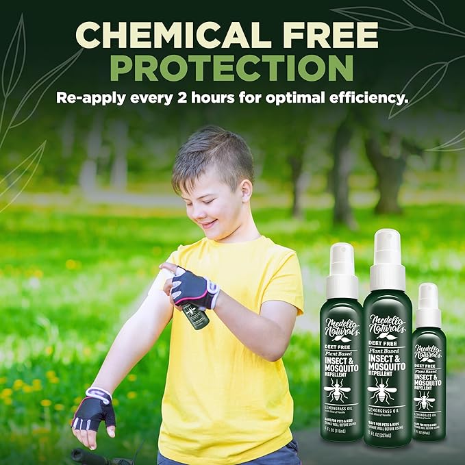 Deet-free Insect & Mosquito Repellent Travel Pack (2, 4, 8oz) – Nice Smelling Insect Repellent with Lemongrass Oil Safe for Pets and Kids – Bug Spray for Mosquitoes, Gnats, Black Flies, and No-see-ums