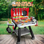 Kids Play Kitchen Toys, Kids BBQ Grill Kitchen Playset with Smoke, Sound & Light, Play Food Toys Cooking Set, 2-Layer Barbecue Outdoor Play Grill Toy Gift for Toddler Boys Girls 3-5