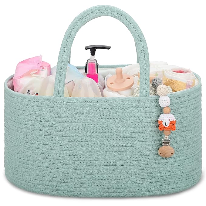 COMSE Baby Diaper Caddy Organizer, Car Caddy, Diaper Change Organizer, Gift Baskets Empty, Portable Tote Bag with Divider, Baby Shower Gifts Newborn Essentials Registry Must Have, Light Green