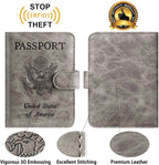 Passport Holder With Luggage Tag Cover Wallet RFID Blocking Leather Case Travel Essentials Accessories Travel Must Have(114#Grey)