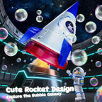 Rocket Bubble Machine for Kids with Lights, 360° Rotating Bubble Blower Toy with 10 Refill Solutions, Bubble Maker for Toddlers, Fun Outdoor Party Gift for Boys & Girls Blue