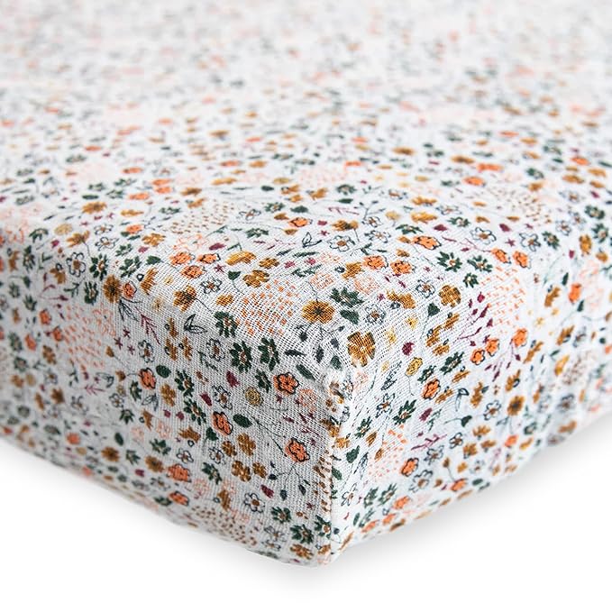 Little Unicorn Premium Crib Sheet | Breathable & Super-Soft Muslin Fabric (Pressed Petals)