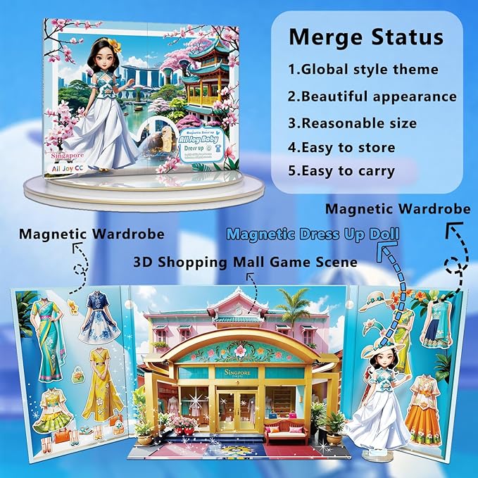 Yuzee Paper Dolls Stickers - Magnetic Dress Up Dolls for Girls - Toddler Travel Toys - 1 Paper Doll and 33 Clothing Accessories with 3D Magnetic Game Scene, Foster Creativity and Imagination