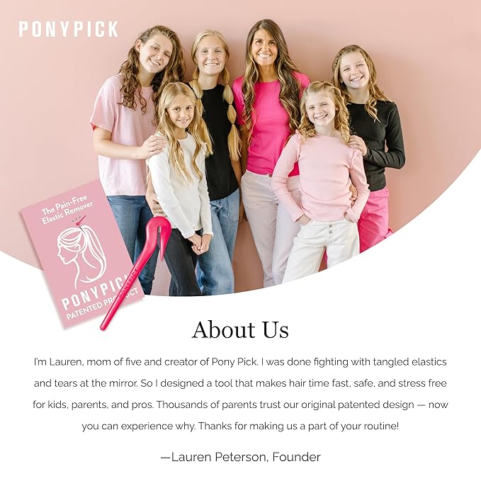 THE PONY PICK Hair Elastic Rubber Bands Cutter - Easy To Use, Pain-Free, No Hair Damage - Ponytail Tool for Kids & Toddlers (3 Packs & 50 Brown Elastics)