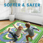 1.3" Thick Educational Baby Floor Play Mat 59x79, Basic Padded Memory Foam Kids Mat, Non-Slip Plush Playmat for Nursery Playroom Classroom (Race Track)