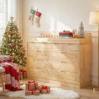 Homsee Baby Changing Table Dresser, 100% Solid Wood Infant Diaper Changing Station Combo, 10-Drawer Baby Nursery Dresser with Removable Tray for Children's Room Bedroom, Nature Color