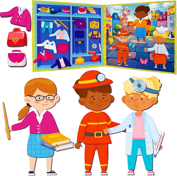 QUOKKA Magnetic Dress-Up Dolls for Girls Boys with 35 Magnetic Pieces - Creative Magnetic Play Set for Home or Travel - Perfect Magnetic Paper Dolls for Ages 3+, Boost Storytelling with Professions