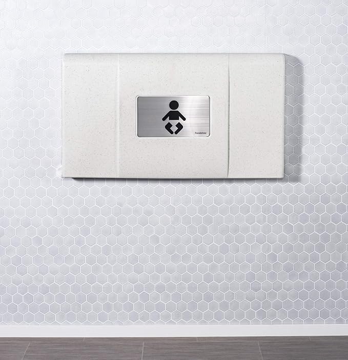 Foundations Ultra Horizontal Wall Mounted Baby Diaper Changing Station, Oversized Changing Surface, Plastic with Stainless Steel Hinge - White Granite (200-EH-03)