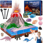 Volcano Science Kit - 6 Rocks Gemstone Excavation Kit, Dinosaur Fossil Digging Kit for Kids，Erupting Volcano Toy Rock Collections STEM Toys Gift for Boys & Girls